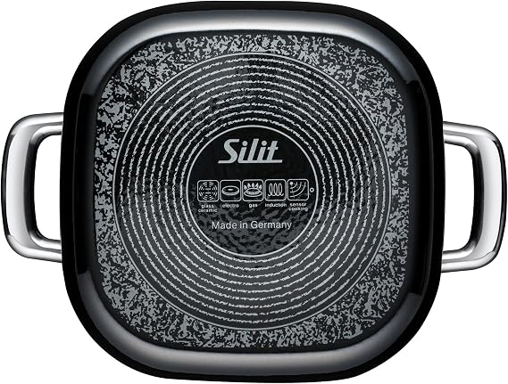 Silit Saucepan 16 cm Approx. 2L Quadro Black Square Shape Stackable Made in Germany Silargan Functional Ceramic Suitable for Induction Hobs Dishwasher-Safe