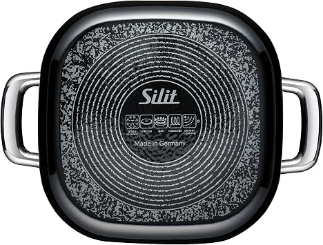 Silit Saucepan 16 cm Approx. 2L Quadro Black Square Shape Stackable Made in Germany Silargan Functional Ceramic Suitable for Induction Hobs Dishwasher-Safe