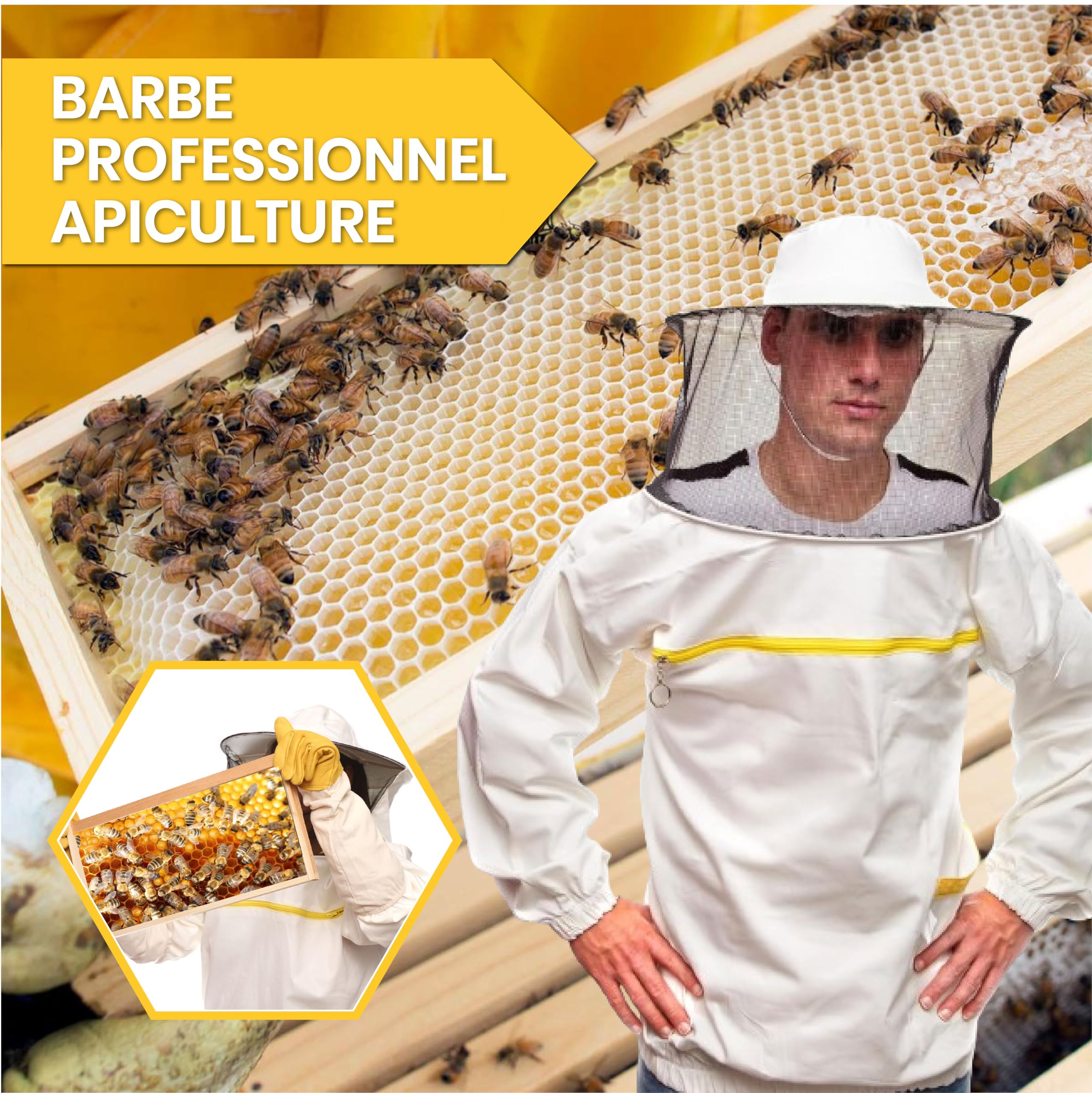 Vêtements apicoles de qualité Bee Art. Tenue avec bonnet rond, manches et élastique. Produit professionnel, matériel apicole, veste d'apiculteur, excellente protection pour les apiculteurs L