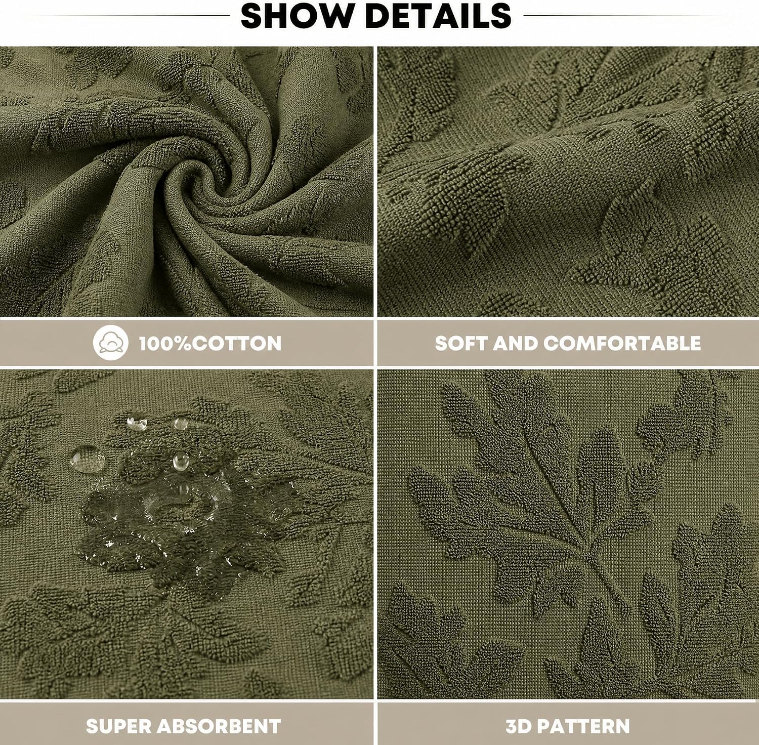 Artoid Mode 2 Pcs Olive Green 3D Pinecone Leaves Jacquard Fall Hand Towels for Bathroom, Cotton Soft Absorbent Bathroom Decor Towels, 13.7 x 29.5 Inch