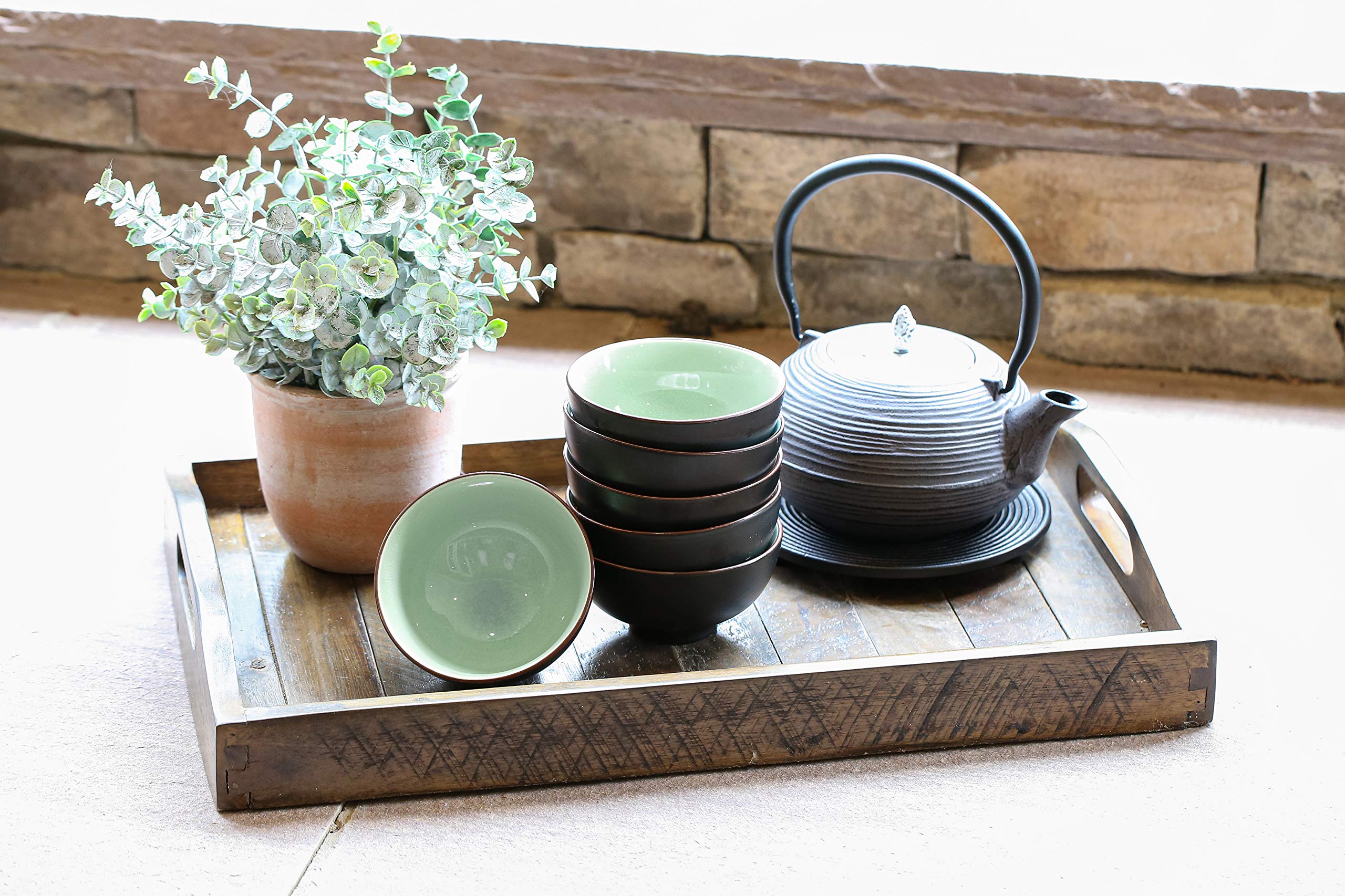 LaModaHome Turkish Arabic Tea Glasses Set of 6 with Saucers and Holders with Serving Tray- Fancy Vintage Gold Handmade Set for Serving, Gift, Teatime