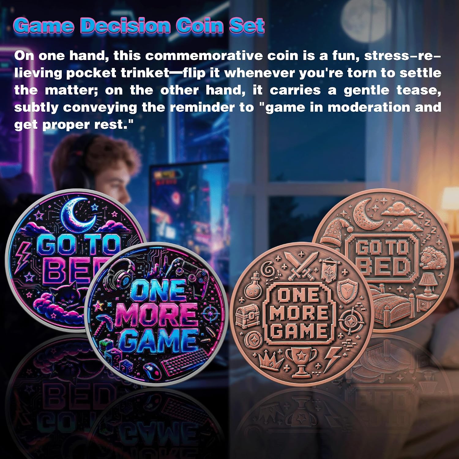 Gamer Stress Relief Toss Flip Coin, Fun Gaming Accessory, Gamer Gifts for Men, Gifts for Boyfriend & Husband, Birthday (2 Styles Set) image 3