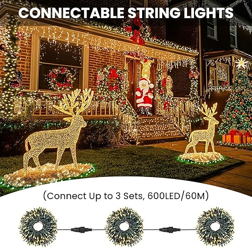Miniatura 6 de Luces de árbol de Navidad, 65 pies65.6 ft, 200 luces LED de Navidad enchufables, 8 modos de luces impermeables para exteriores interiores, función
