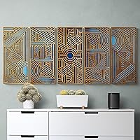 Vista 1 de Geometric Wall Art 5 Panel Art Deco Wall Decor Layered Wood Wall Sculpture