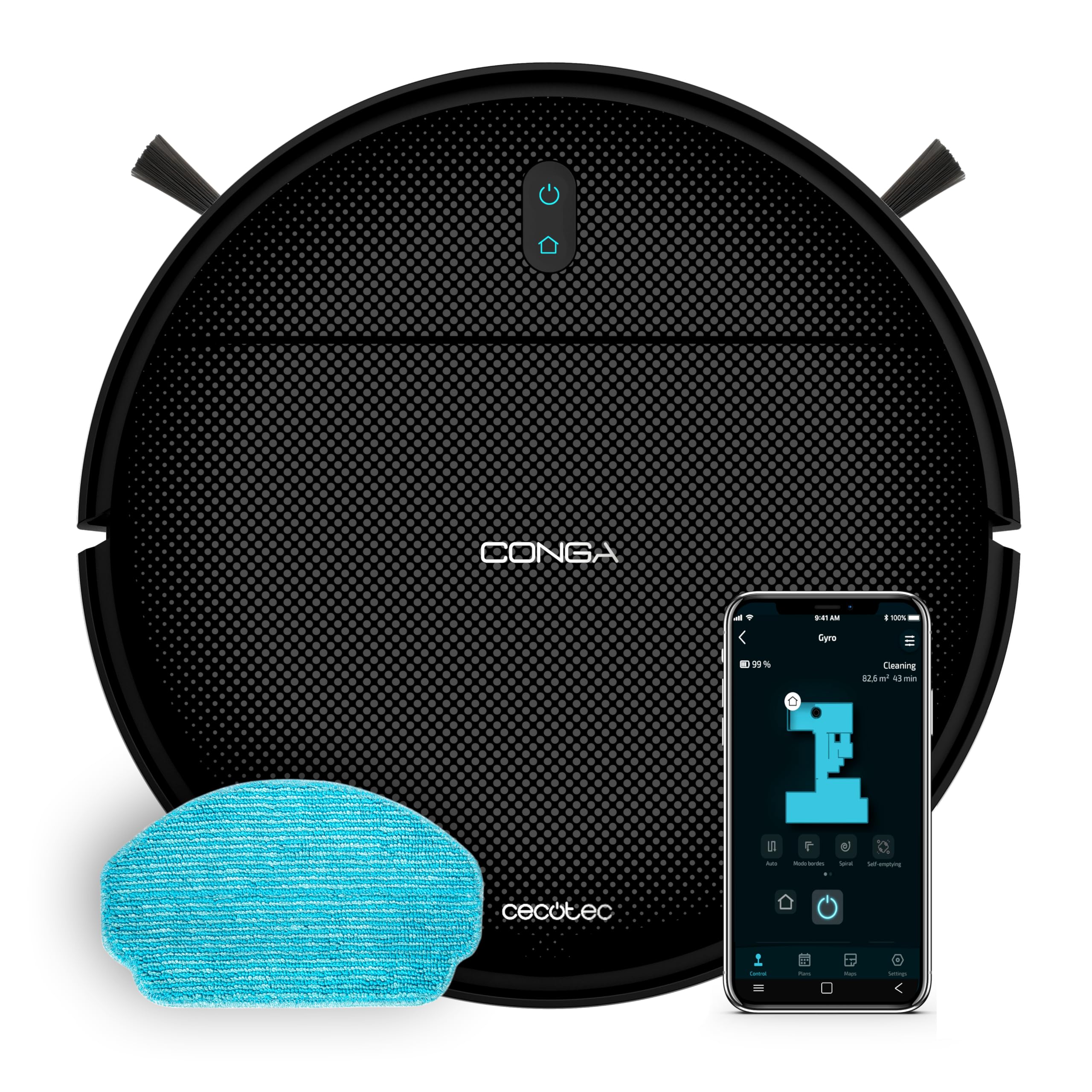 Cecotec Robot Aspirador Conga M10. Navegación Giroscópica Ordenada, 2000Pa Presión de Succión, Autonomía 120 Minutos, Sensores Anticaídas y 2 Cepillos Laterales, Diseño Compacto, App Control
