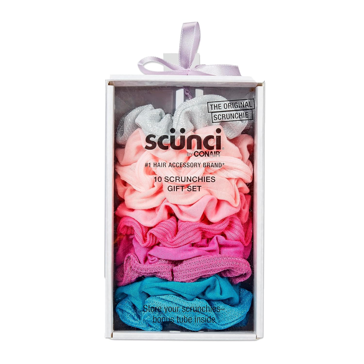 Scunci by Conair Gift Set, Gift Box Under $20, Includes 3 Claw Clips and 3 Scrunchies in Pink and Gold Colors