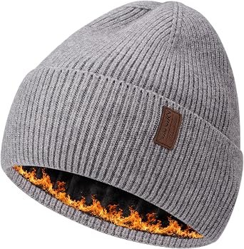 Fleece Lined Winter Beanie for Men Women Warm Windproof Beanies Hats Thick Knit Winter Hat for Cold Weather