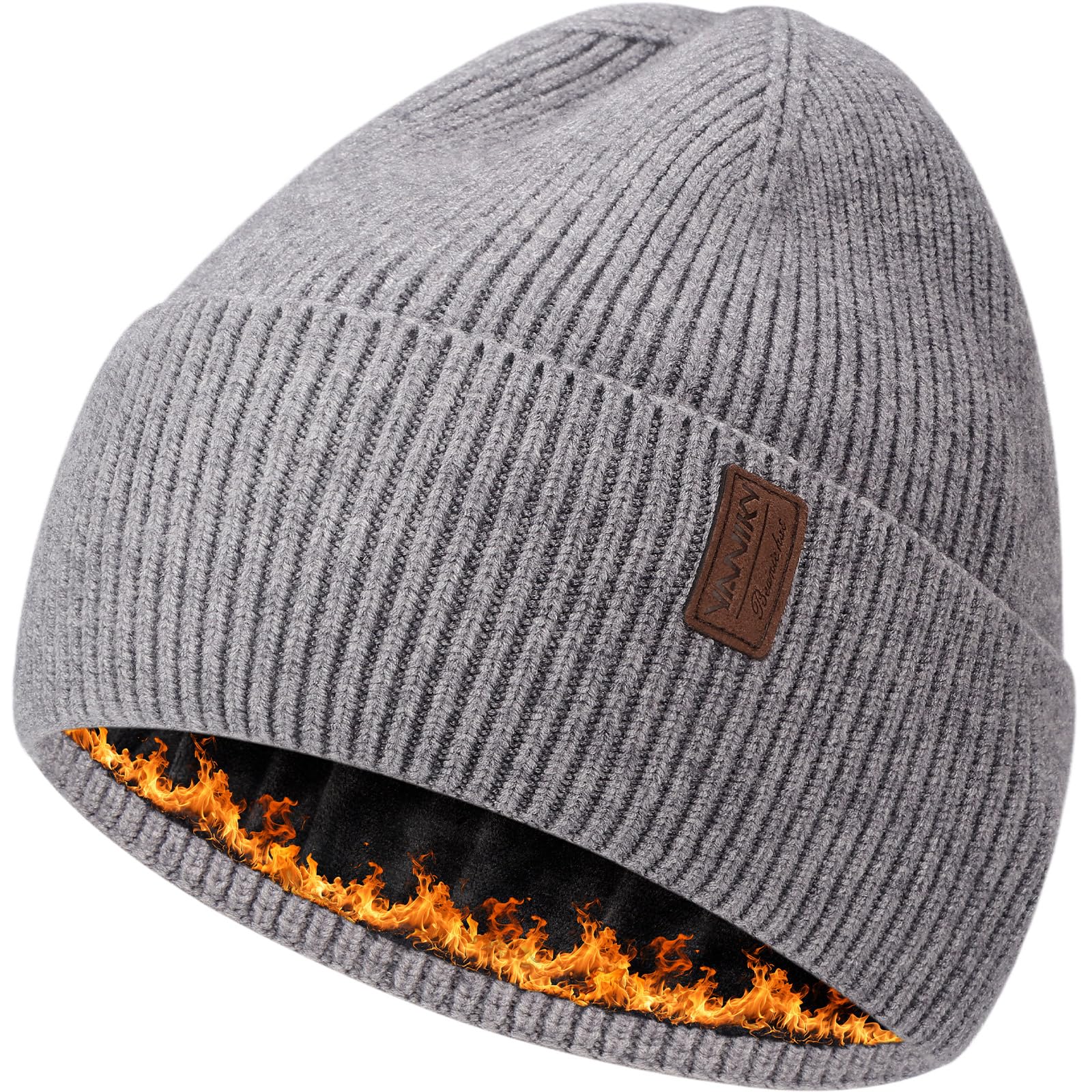 Fleece Lined Winter Beanie for Men Women Warm Windproof Beanies Hats Thick Knit Winter Hat for Cold Weather