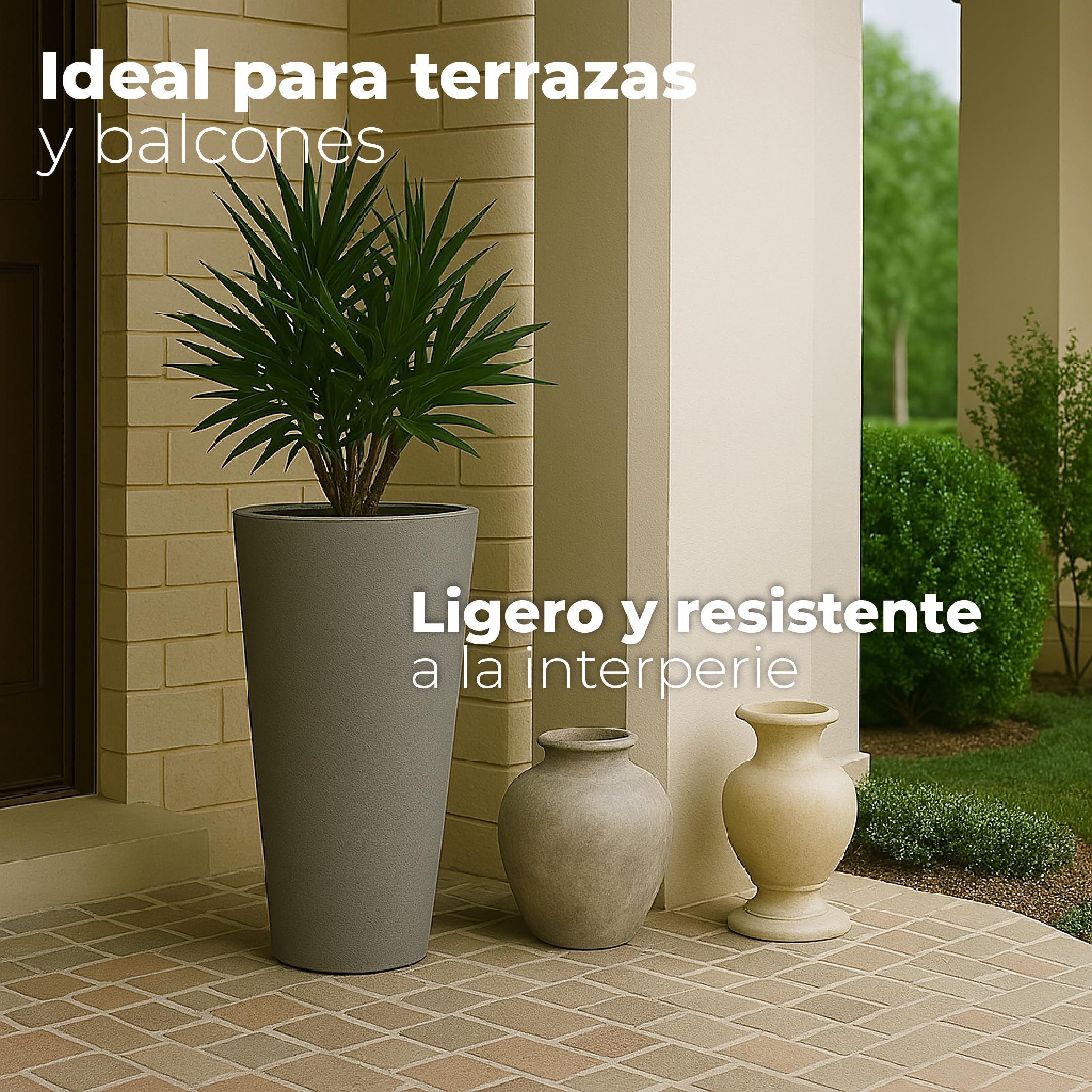 ActivoTex Maceteros Altos Interior. Macetero Grande Interior Maceta Alta Exterior y Terraza. 30 cm (2 uds) Macetero Decorativo de Plastico Jardinera Alta Maceteros Largos y Estrechos (Topo, Pack 2)