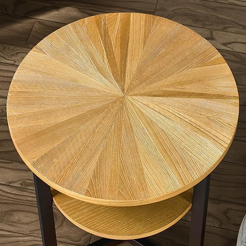 Miniatura 47 de LEEMTORIG Mesa auxiliar redonda, mesa auxiliar grande de 2 niveles con patas de metal, moderna mesita de noche para sala de estar, dormitorio, Negro