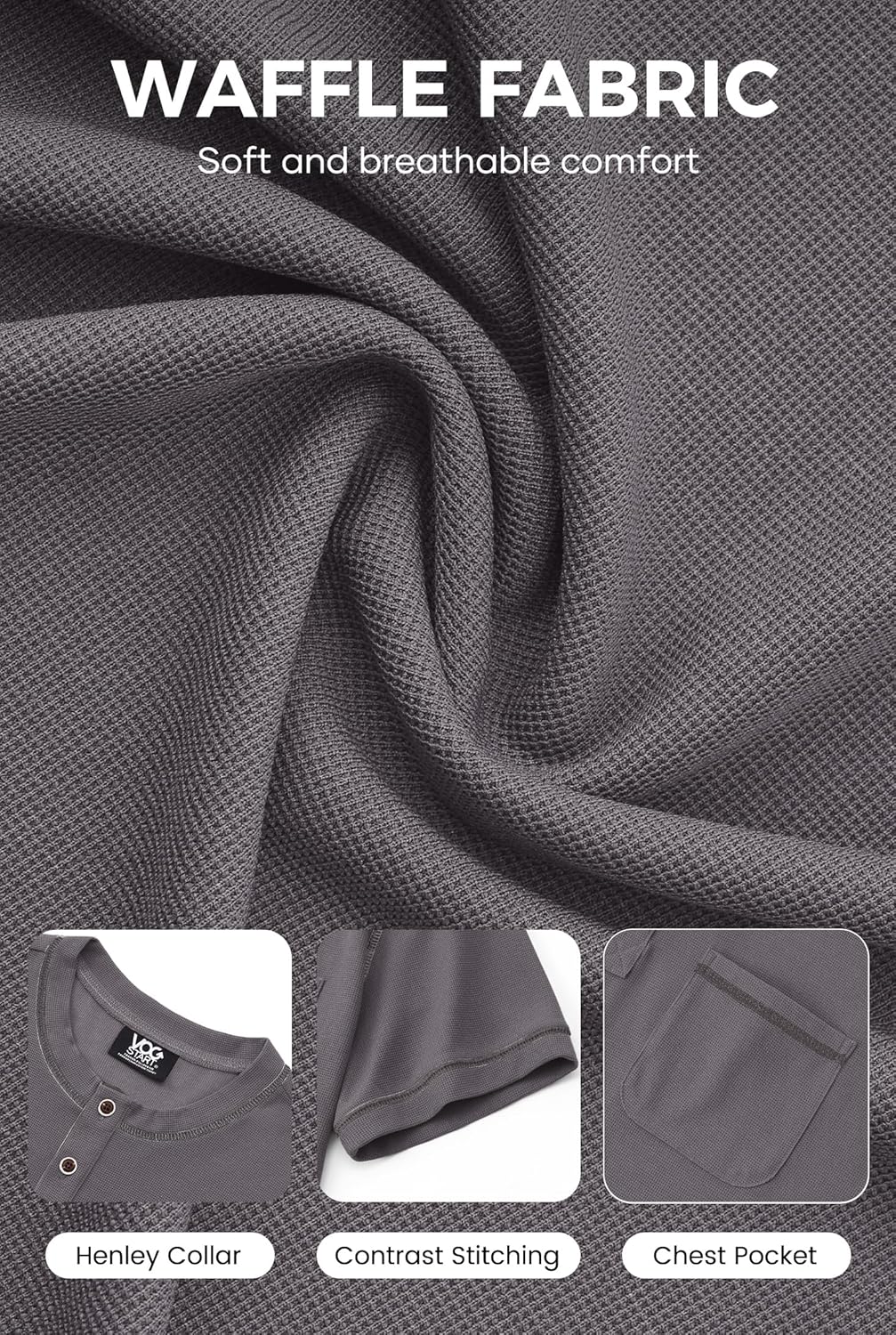 Mens Henley Shirts Casual Waffle Stretch Summer T-Shirt with Pocket (S-XXL) - Image 6