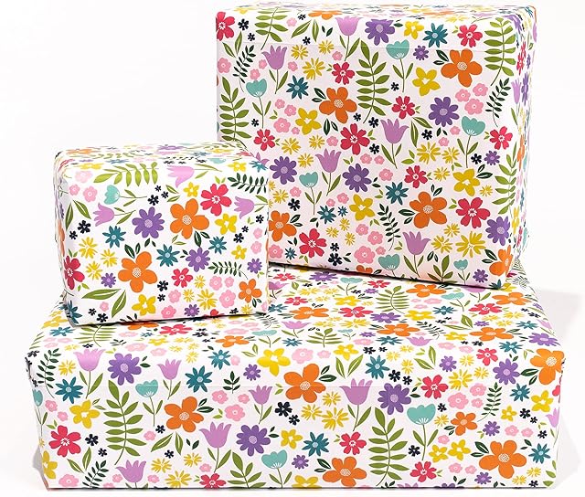 Central 23 - Floral Wrapping Paper - 6 Sheets of Colourful Flower Wrapping Paper - White Green and Purple - For Women - Recyclable
