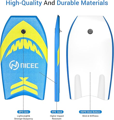 Miniatura 8 de Nice C Tabla de carrocería bodyboard tabla de surf para niños con correa de aleta ajustable y correa ligera con núcleo EPS para remar surf cubierta