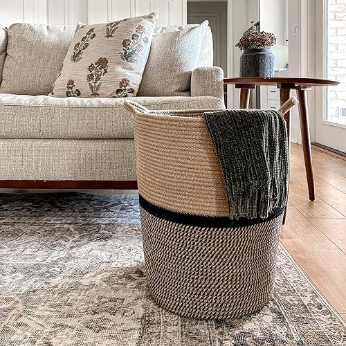 Miniatura 9 de INDRESSME Cesta de lavandería para bebé, cesta de lavandería para niños, cesta de almacenamiento alta para sala de estar, cesta de cuerda para