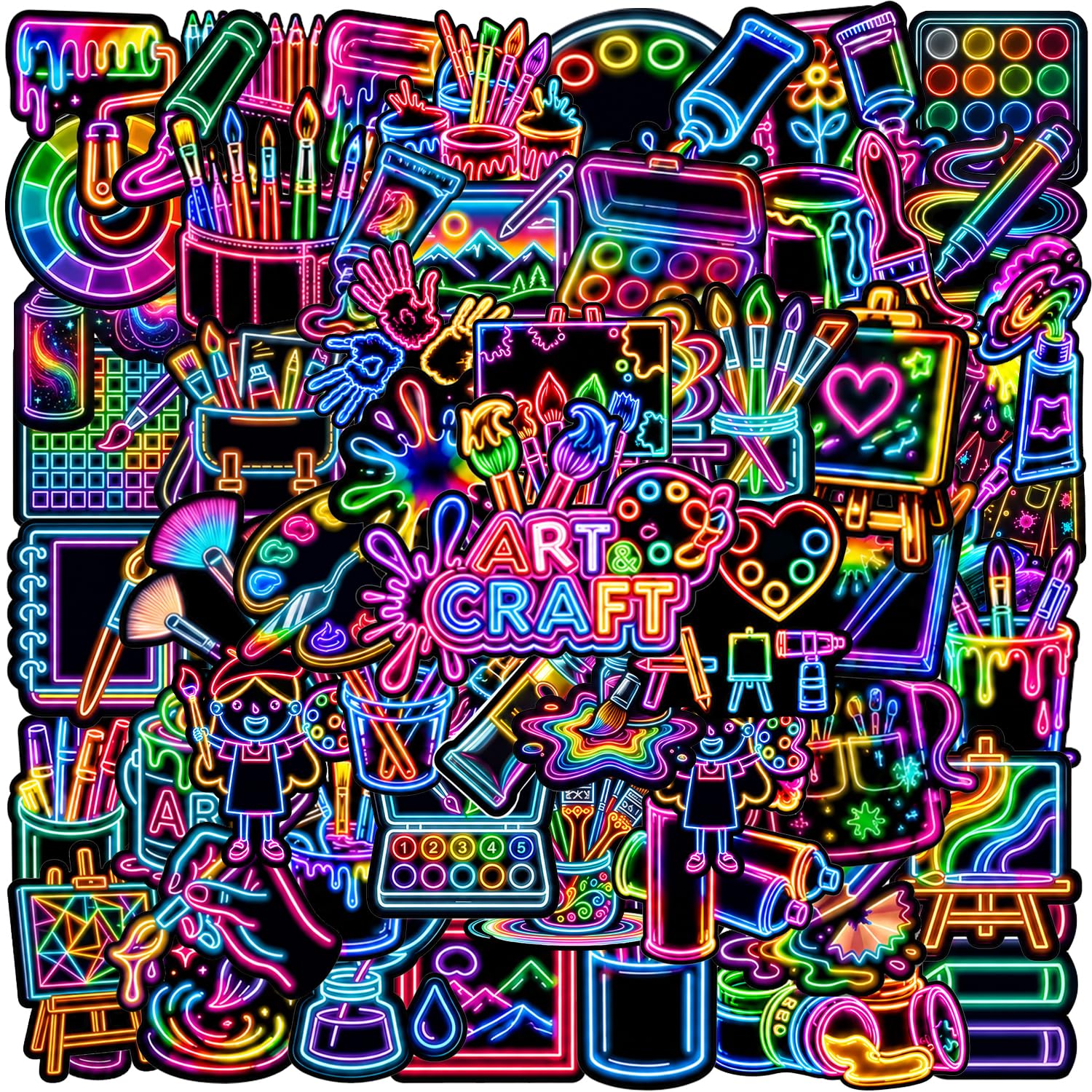 120PCS Neon Art Stickers, Art Painting Paint Party Favors Birthday Party Decorations Vinyl Waterproof Stickers for Water Bottle Laptop L uggage Helmet