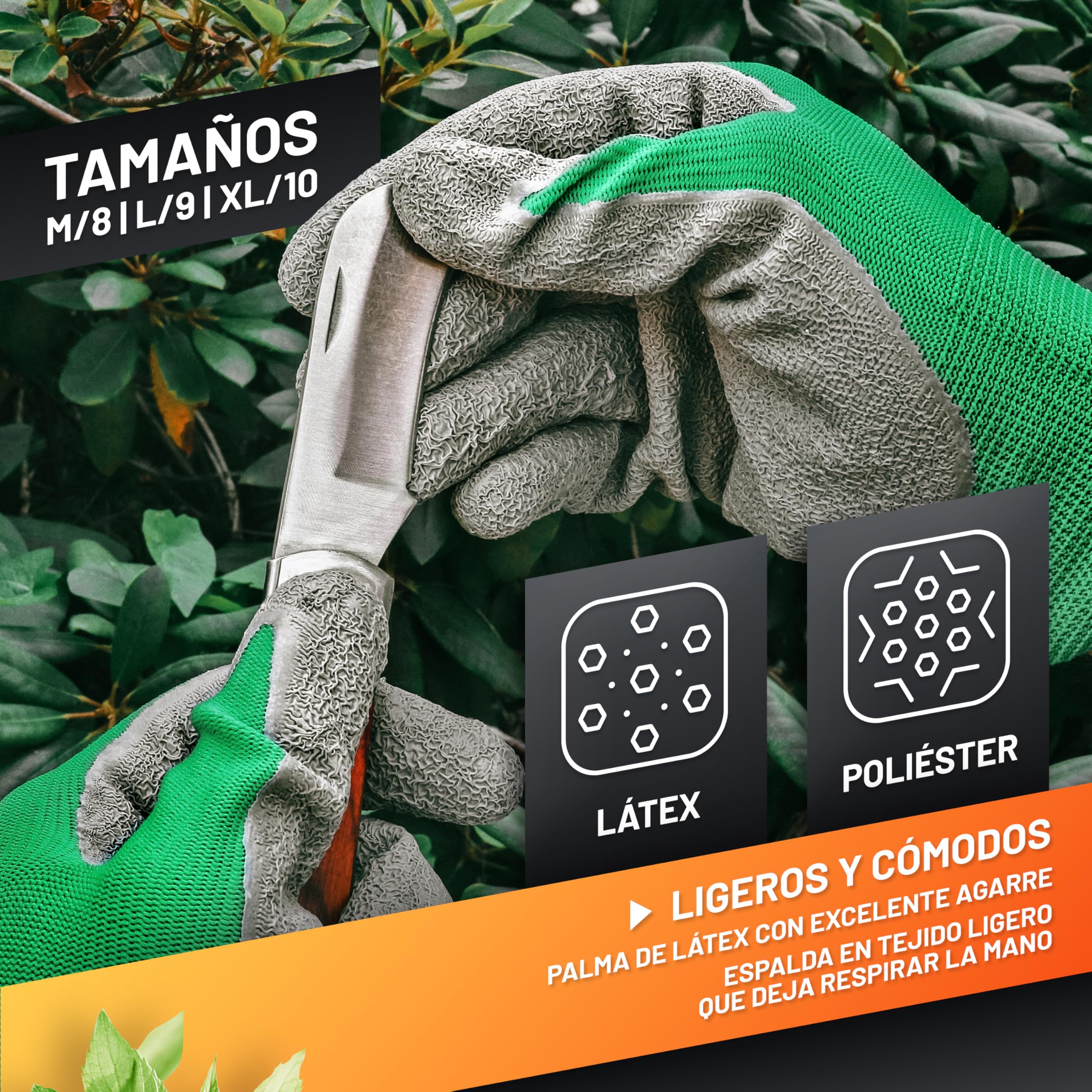 GRÜNTEK Guantes de Trabajo Jardinería 15 PARES para Hombre y Mujer Talla L/9 Guantes de Seguridad Palma de Latéx