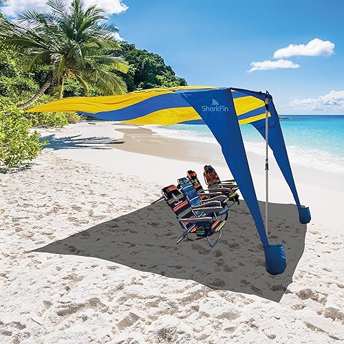 Miniatura 7 de Shark FIN - Toldo de sombra para playa contra viento y sol, portátil, fácil de instalar, UPF 50+, no requiere ensamblaje, 3-30 MPH, 1 a 8 personas,
