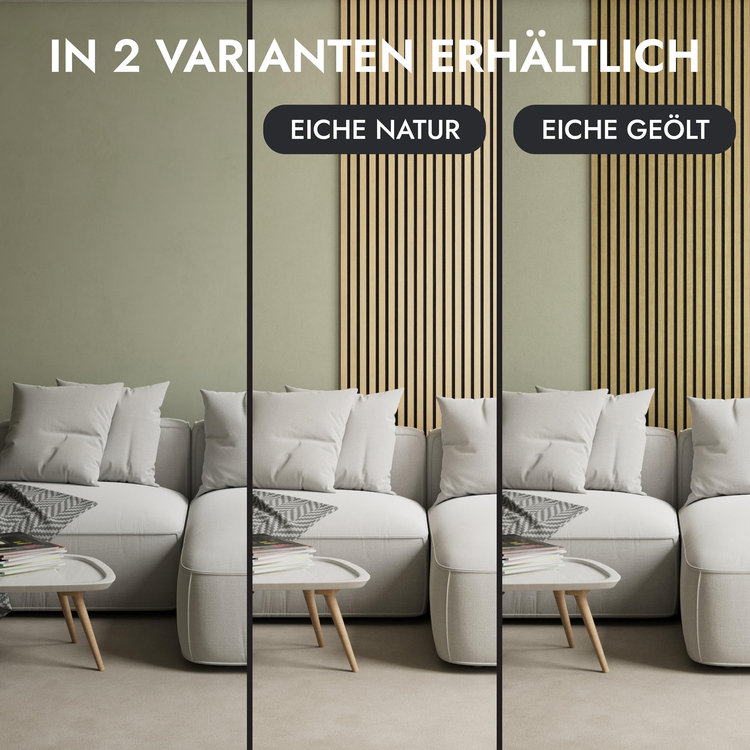 Momento Akustikpaneele Holz 240x50 cm - Made in Germany - Eiche Natur - Wandverkleidung Innen Wandpaneele Holzoptik - 3D Lamellenwand Paneele - Akustik Holzpaneele Wand Holzverkleidung Panel