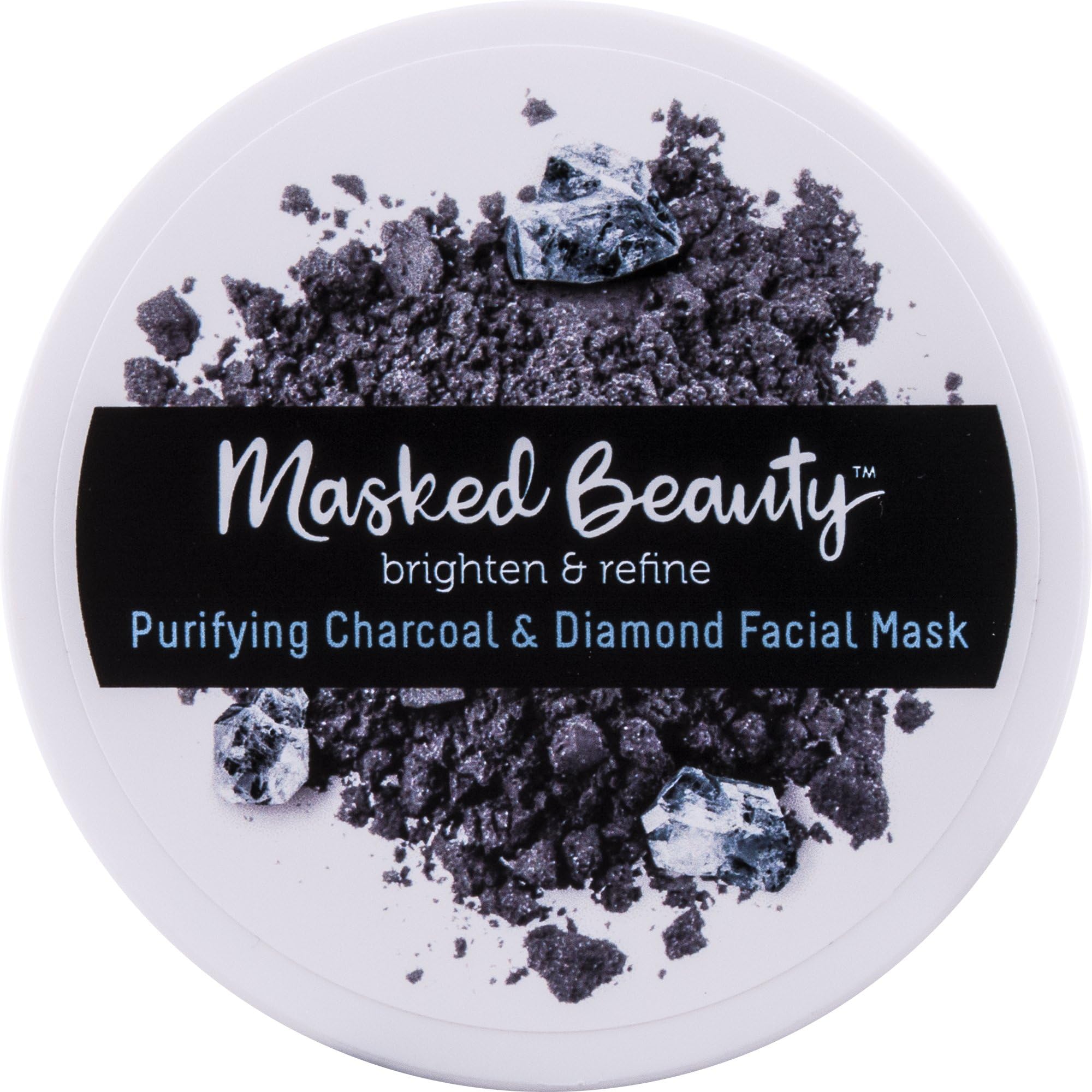 Masked Beauty Purifying Charcoal and Diamond Facial Mask Rinse-Off Facial Mask for Purifying and Brightening Skin, 3.38 oz. Tub