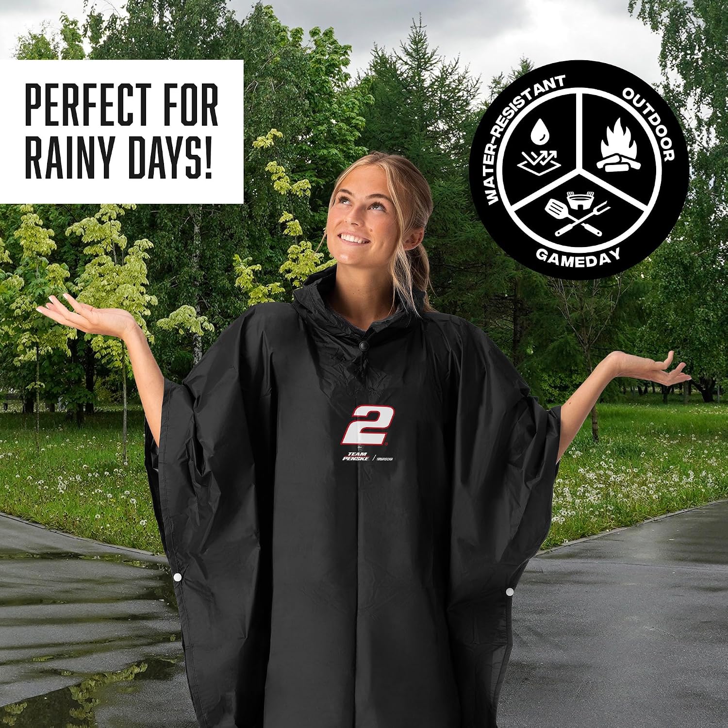 Northwest NASCAR Rain Poncho, Water Resistant Hooded Pullover with Mesh Bag, Lightweight Adult Stadium Gear, 44 x 49 in