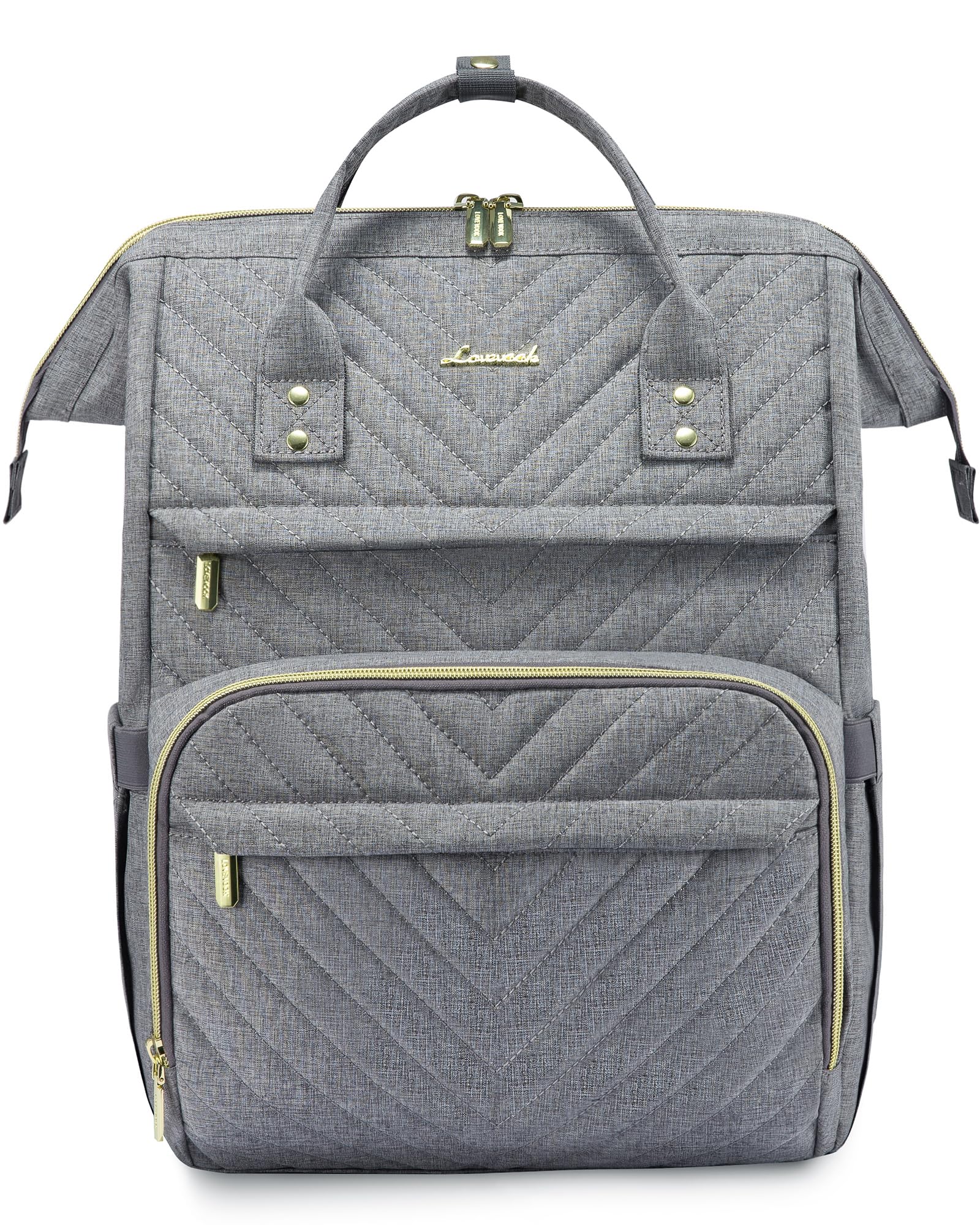 LOVEVOOKLOVEVOOK Laptop Backpack Women, Stylish Quilted Computer Backpack with USB Port for Work College, Waterproof Backpack Purse fits 17 inch Laptop, Nurse Teacher Backpack Travel Bags, V-Grey