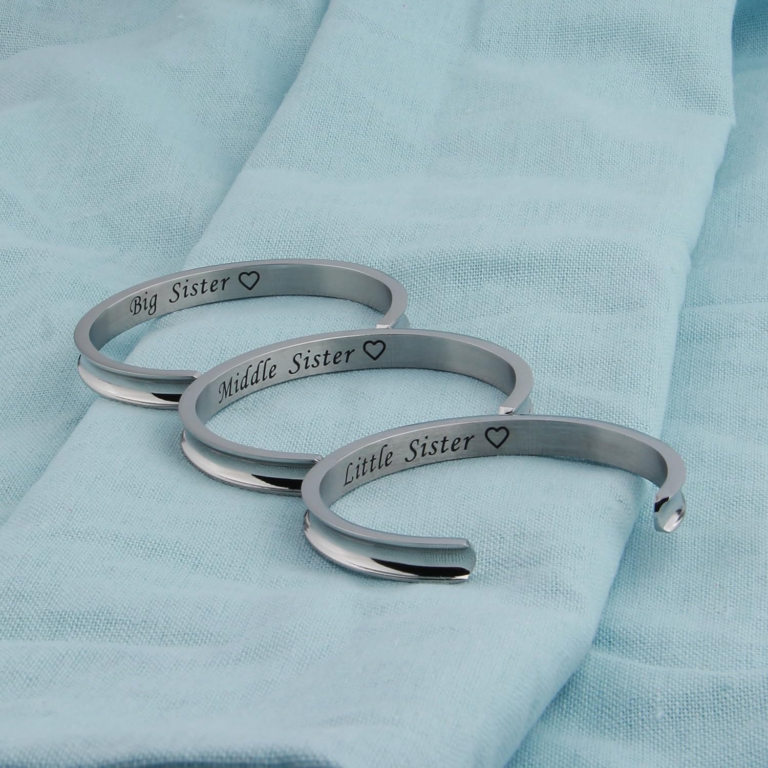 Zuo Bao 3 Sisters Bracelet Big Middle Little Sisters Hair Tie Bracelet Stainless Steel Cuff Bangle (Silver Set) - Image 3