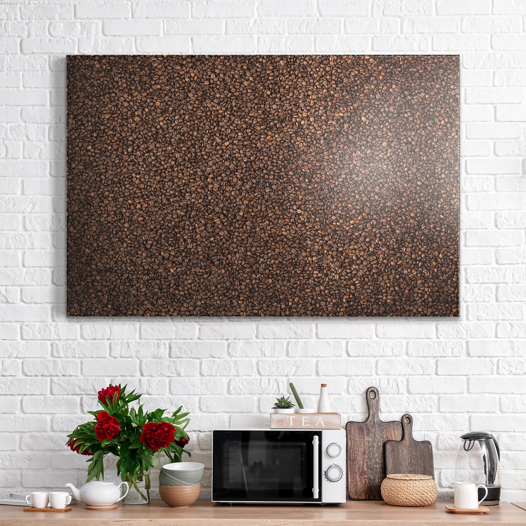 DEQORI Metalowa tablica magnetyczna | wymiary 90 x 60 cm | motyw "Kawa ziarnista morza" | tablica suchościeralna na wszystkie magnesy | tablica magnetyczna do kuchni i biura | designerska tablica