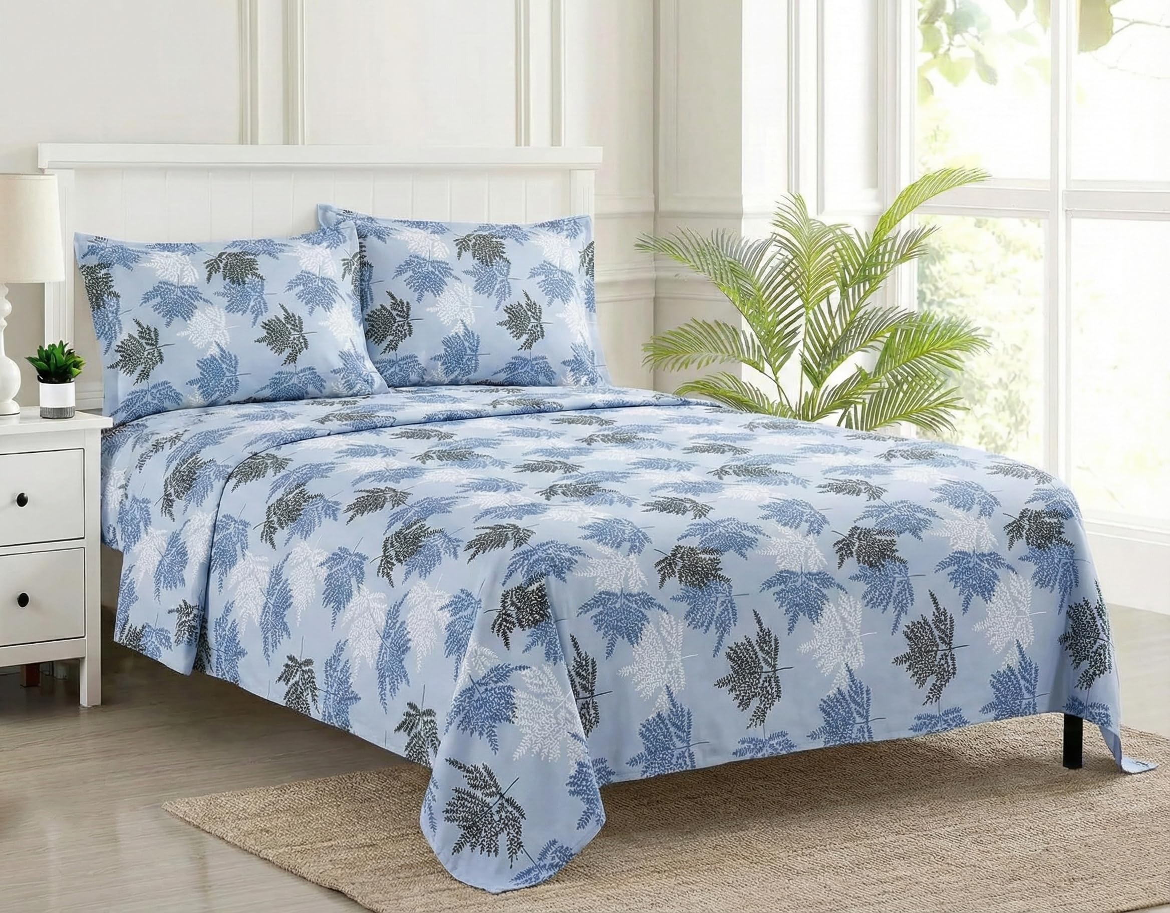 Trance Home Linen King Size Bedsheet - Ferns Paradise Blue -1 Trance Home Linen King Size Bedsheet - Ferns Paradise Blue -1