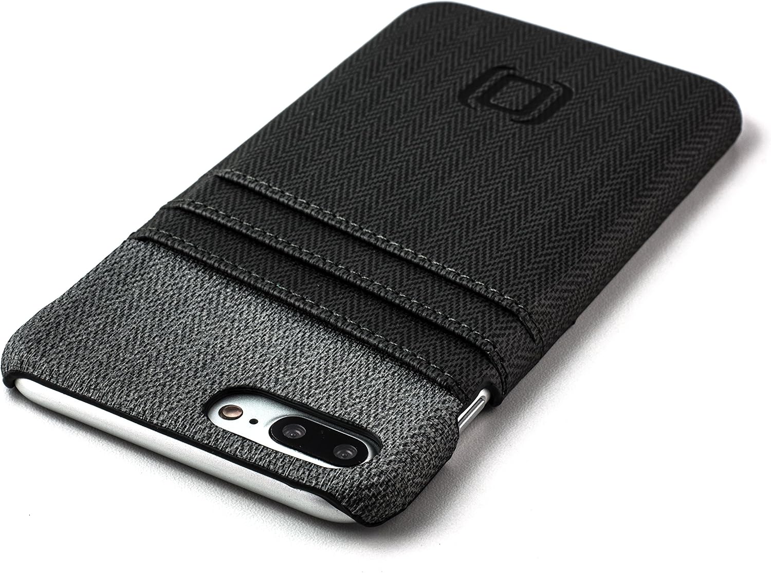 Dockem RFID Blocking Card Case for iPhone 8 Plus and iPhone 7 Plus - Minimalist Synthetic Leather Wallet Case with Canvas Styling, Ultra Slim Snap On Cover with 3 Card Holder Slots, Black and Grey