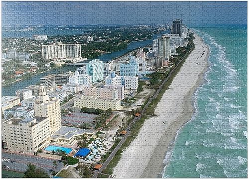 MyPuzzle Art Deco Hotels On Ocean Drive, Miami Beach, Florida, Estados Unidos, rompecabezas prémium de 1000 piezas para adultos