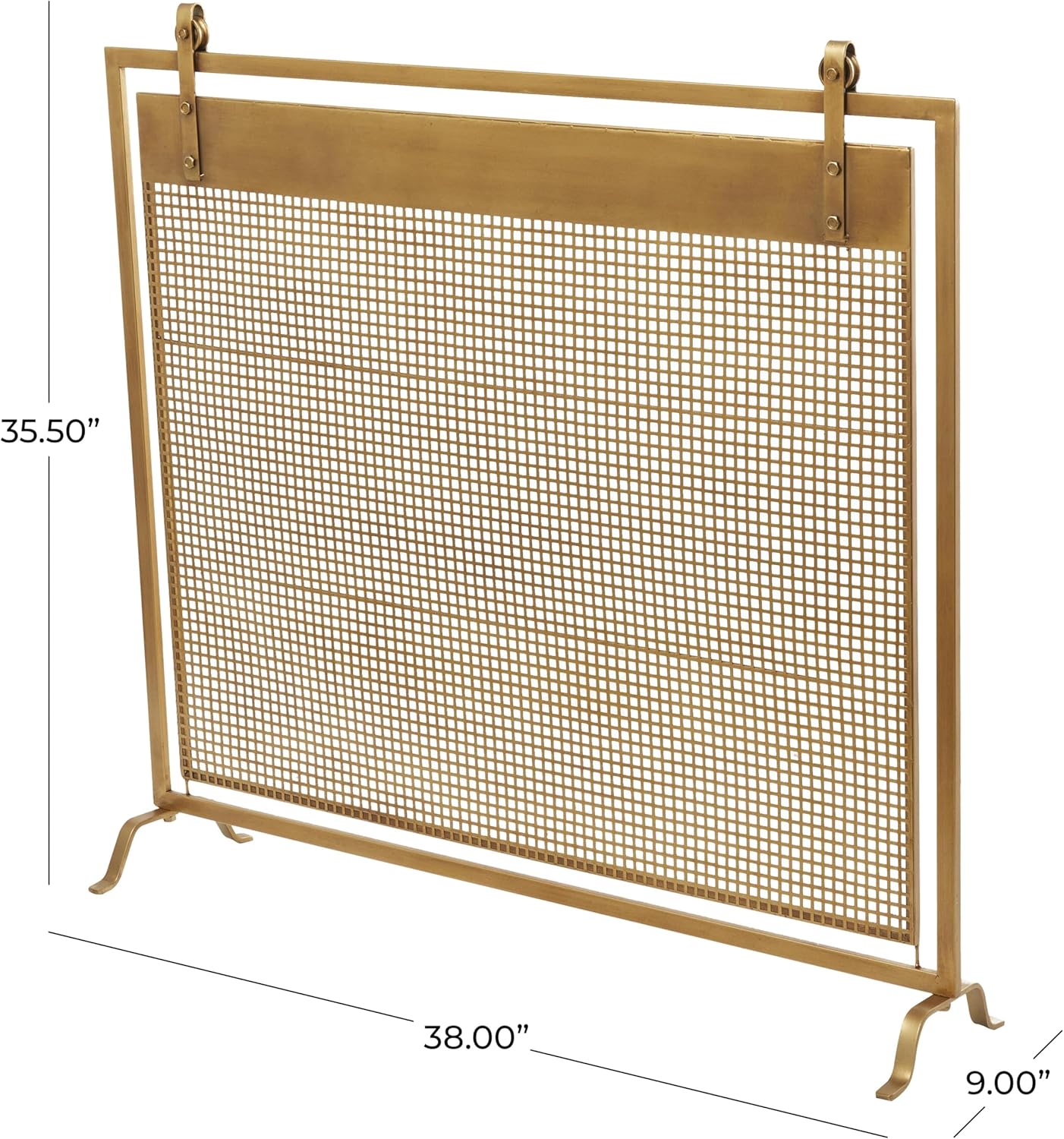 Deco 79 Metal Suspended Grid Style Netting Single Panel Fireplace Screen with Bolted Detailing, 38" x 9" x 36", Copper