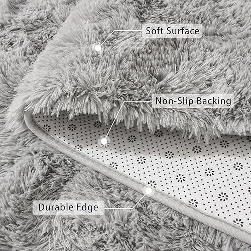 Miniatura 5 de Beglad Alfombras de pelo largo para sala de estar, alfombras grises de 5 x 7 pies, antideslizantes, de estilo moderno, minimalista, alfombras de