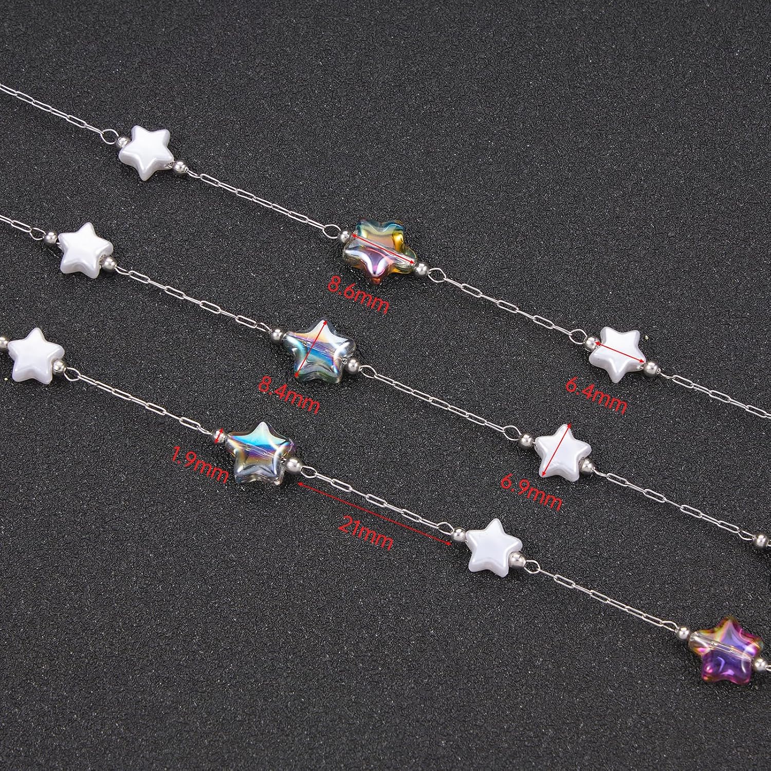 UMAOKANG 16.4 Colorful Star Chain for Jewelry Making Stainless Steel Chains Bulk on Spool with Jump Rings and Lobster Clasps