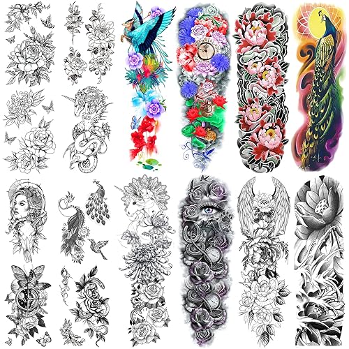 CUTELIILI 20 hojas de tatuaje temporal impermeable de Halloween para mujeres (22.8 x 7 pulgadas), cuerpo completo y medio brazo, pierna, 3D,