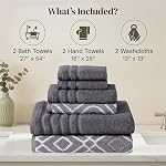 Amrapur Overseas 6-Piece Yarn Dyed Oxford Stripe Jacquard/Solid Ultra Soft 500GSM 100% Combed Cotton Towel Set [Grey Lavender]