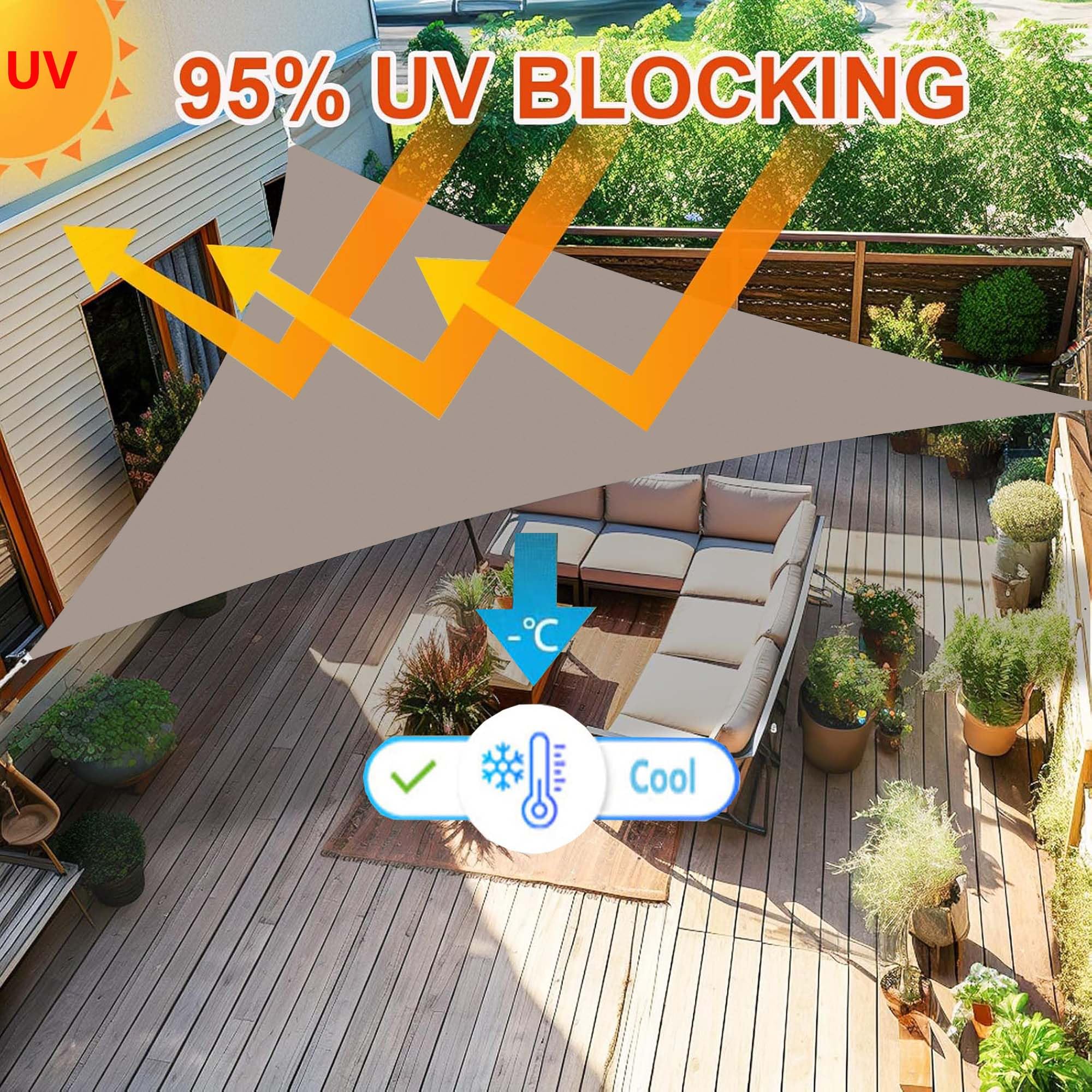 Sonnenschutz Terrasse Sonnensegel Dreieckig Segeltuch Meterware Viele Größe Farben Seitenschutz Balkon mit D-Ring inkl Befestigungsseile UV-Schutz Wetterfest für Garten 3x6x8M Khaki