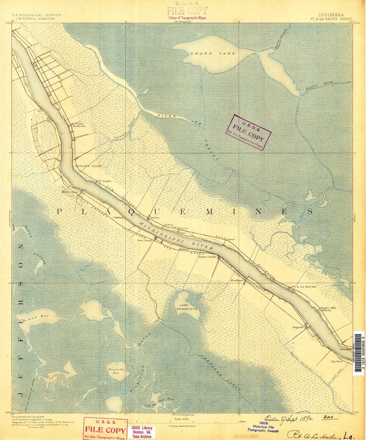 1891 Pointe a La Hache, LA Louisiana USGS Historical