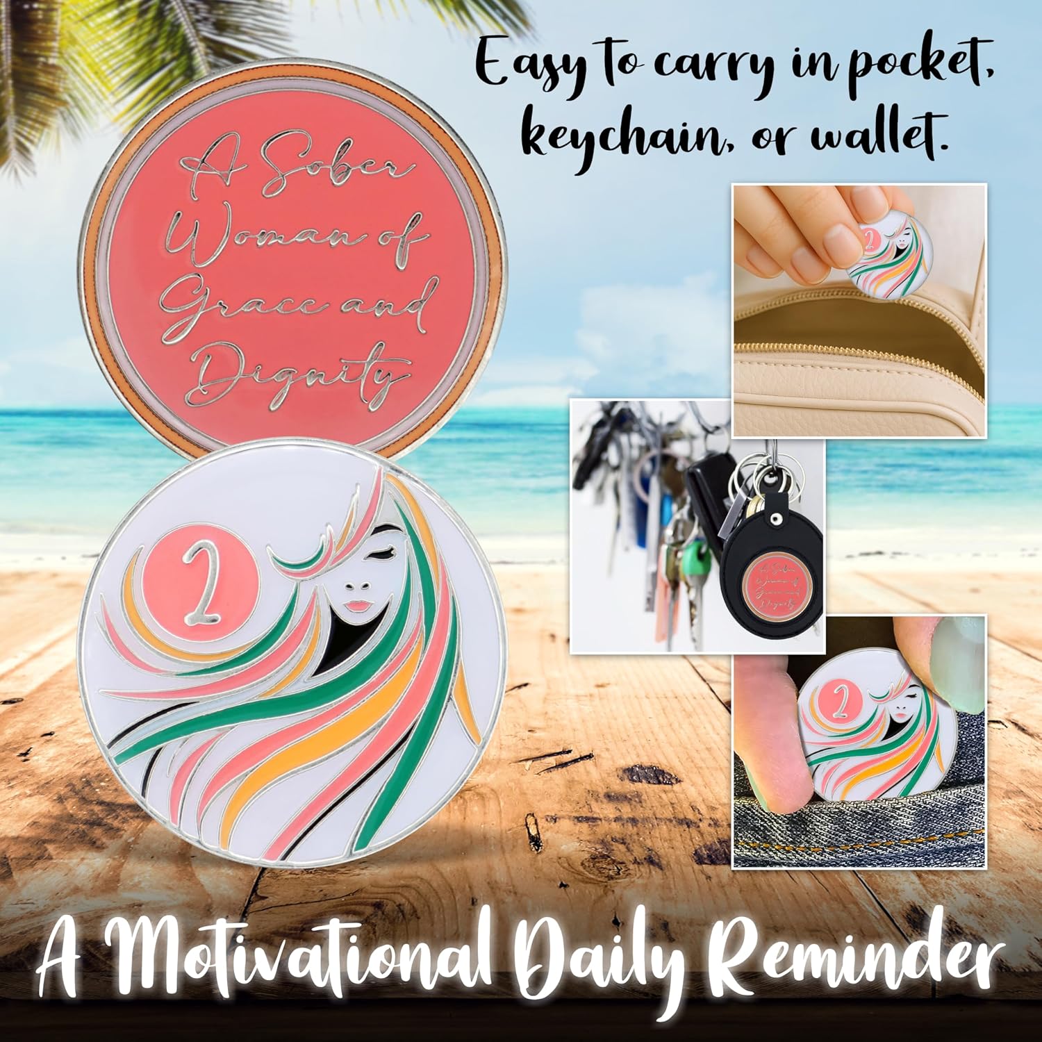 2 Year Sobriety Coin | A Sober Woman Triplate AA Chip | Glow in the Dark Anniversary Token Recovery Gift for Women