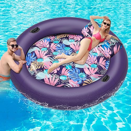 Miniatura 2 de Flotadores de piscina para adultos, resistentes, de 73 x 73 pulgadas, tamaño inflable con almohada extraíble y asas graduadas, flotadores de