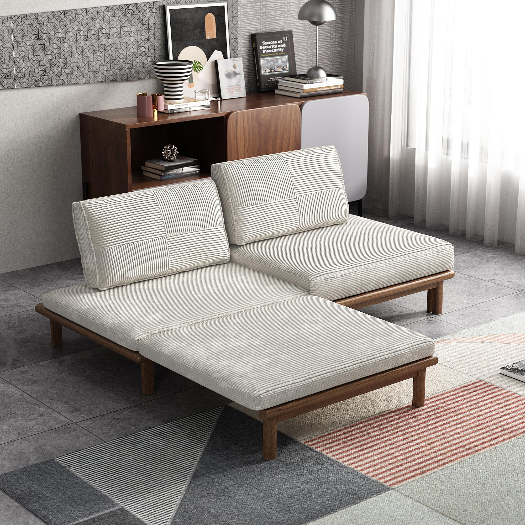 Lartis Sofá cama, sofá cama, sofá cama, sofá moderno, convertible en color caqui, futón moderno para sala de estar, apartamento, dormitorio, sofá de diseño modular, tela de pana