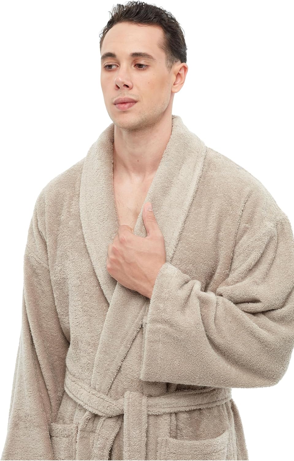Arus Men's Shawl Collar Robe, Turkish Terry Cotton Bathrobe with Regular and Full Length Options - Image 3