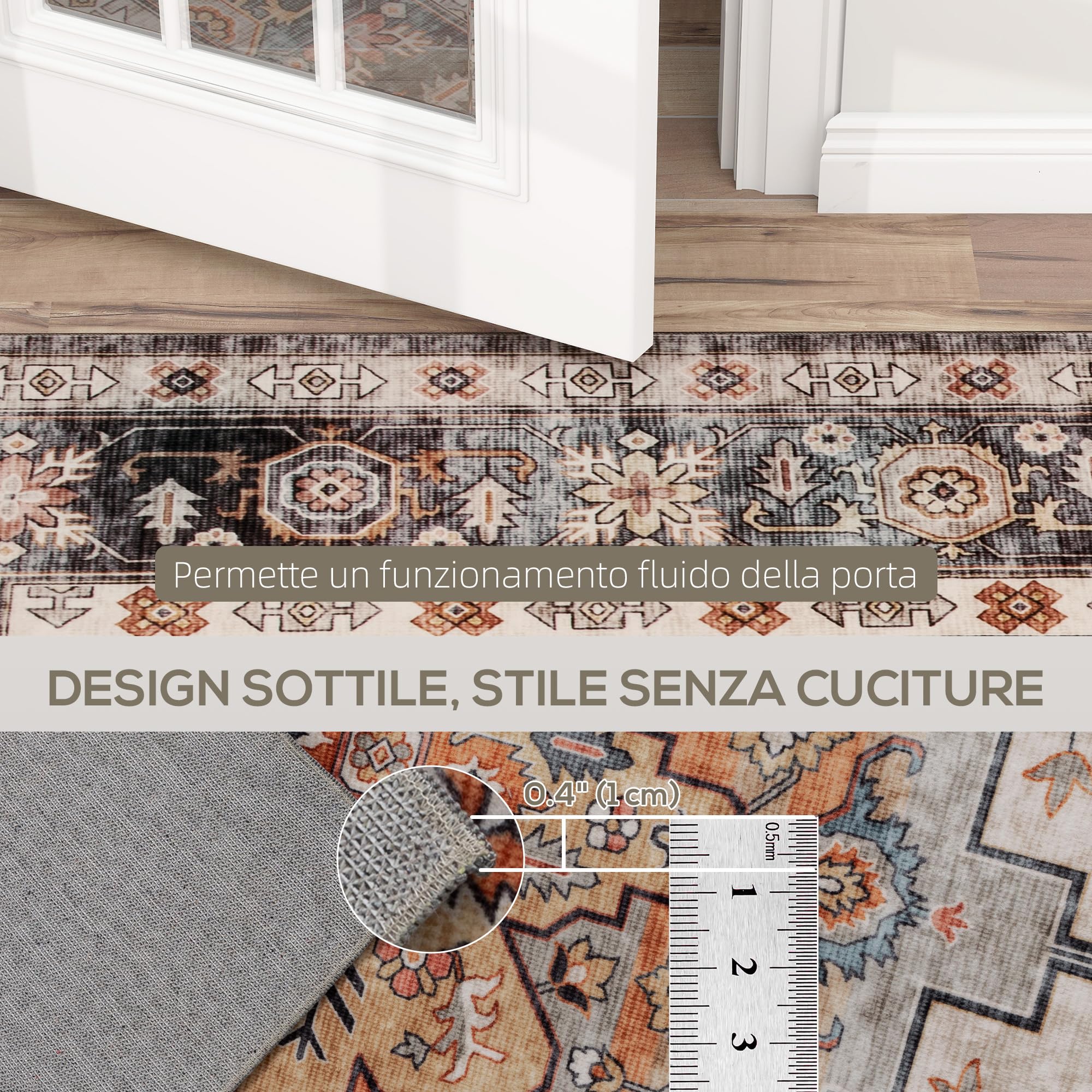 HOMCOM Tappeto Stile Bohemien Antiscivolo e Lavabile 230x160 cm Marrone | Tappeto per Salotto e Camera da Letto, Pelo Corto