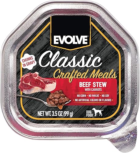 Evolve Classic Crafted Meals - Comida húmeda para perros con estofado de ternera, 3.5 onzas, paquete de 15