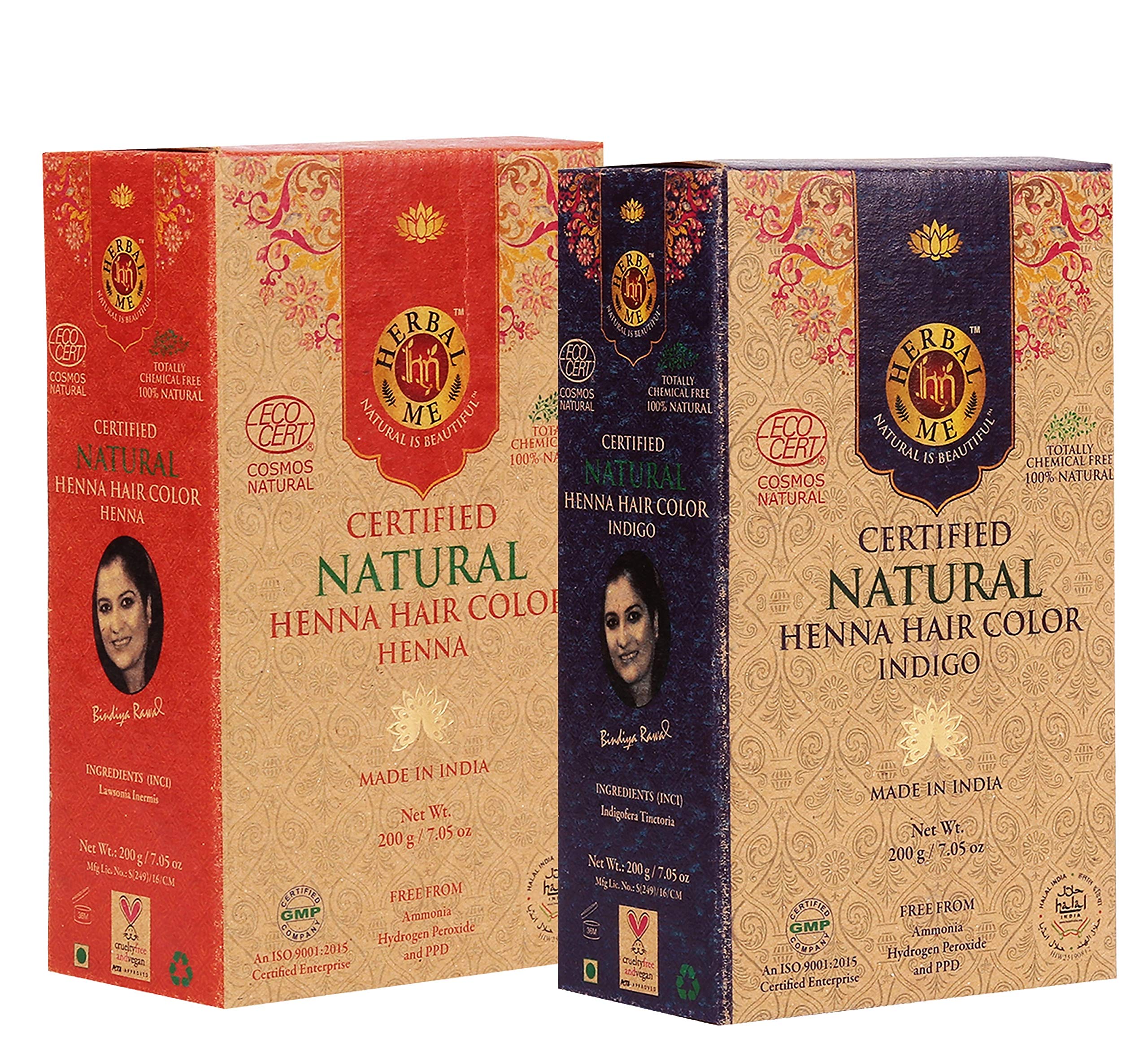 Henna & Indigo Hair Color Combo Kit (For Black & Brown Tones) 7.05 Oz+7.05 Oz,CERTIFIED 100% Natural by Ecocert Greenlife (France). VEGAN & HALAL approved, ZERO Chemicals.