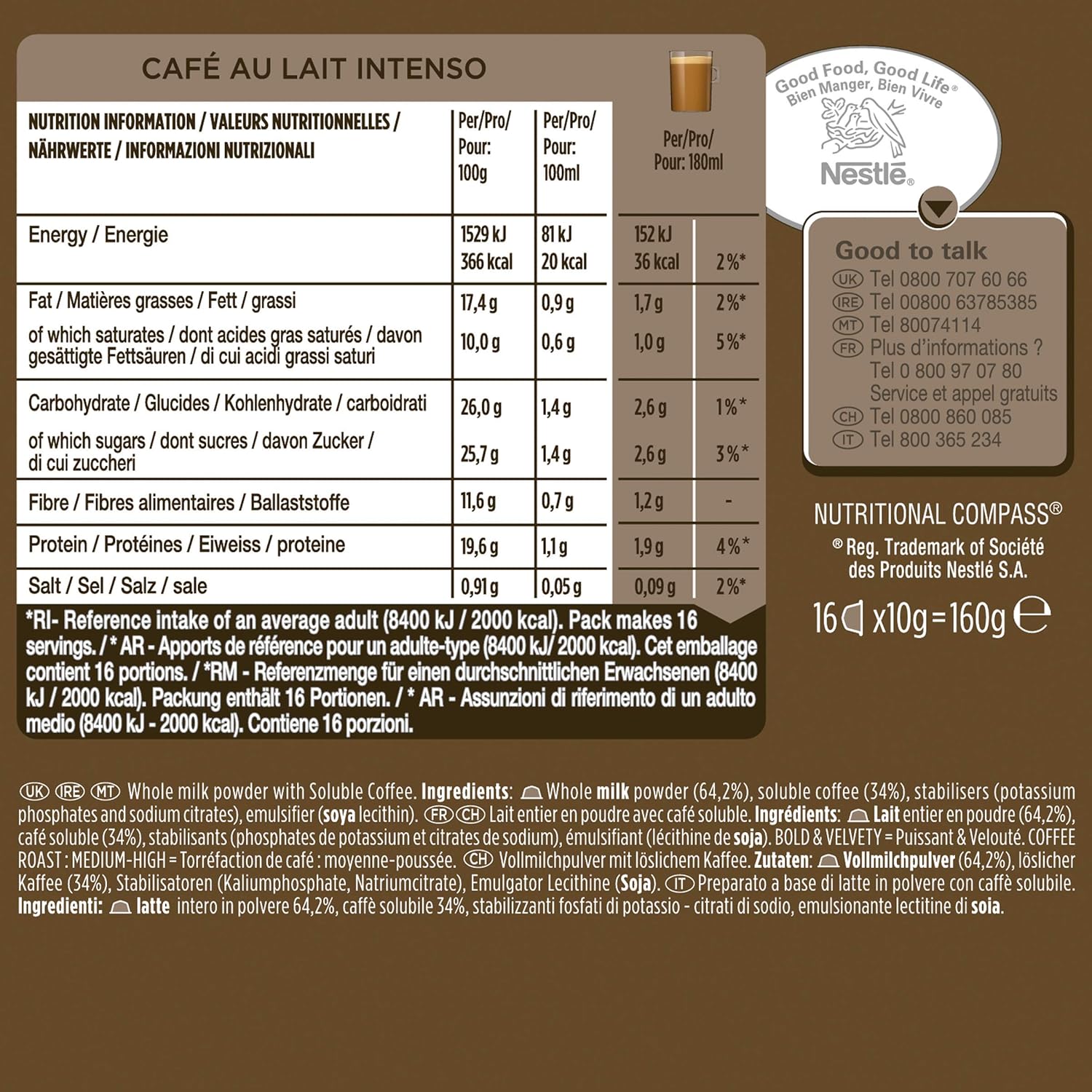 Nescafé Dolce Gusto Café Au Lait Intenso Coffee Pods, 16 count (Pack of 1)