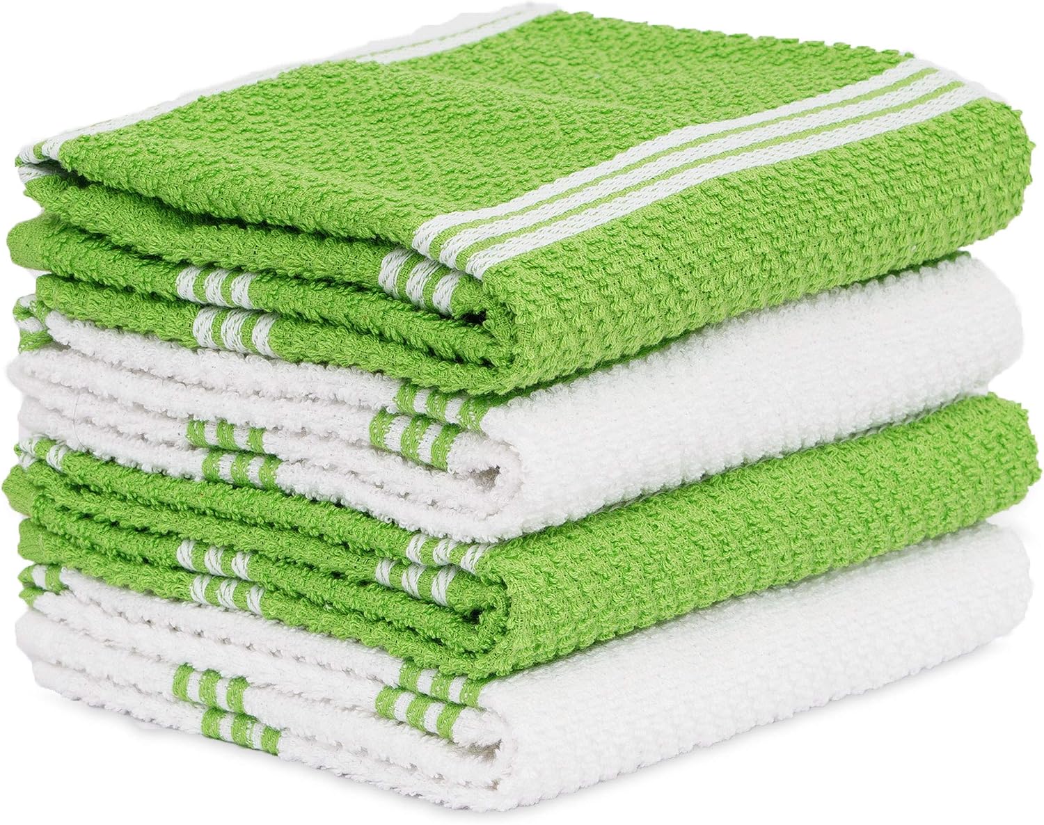 DAILY HOME ESSENTIALS - 4 Pack Cotton Terry Kitchen Dish Towel Set (16x26 Inches - Green, Ribbed Design) |Super Soft and Highly Absorbent|Perfect for Everyday Household & Commercial Use
