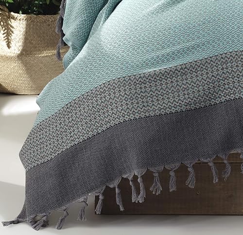 Miniatura 7 de Wellstil Nerthus - Manta de algodón turco tamaño King, manta ligera para todas las estaciones, manta de color menta para sofá, manta turca tamaño