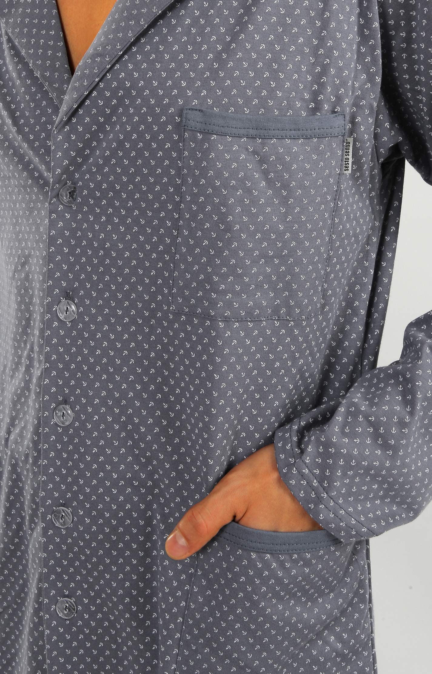 sesto senso Pigiama Uomo Abbottonata Cotone Lungo Set Pigiami Bottoni Classici Due Pezzi Lingerie Maniche Lunghe Pantaloni Lunghi