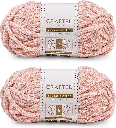 Crafted By Catherine Hilo sólido grueso jaspeado, paquete de 2, rosa, calibre 6, súper voluminoso