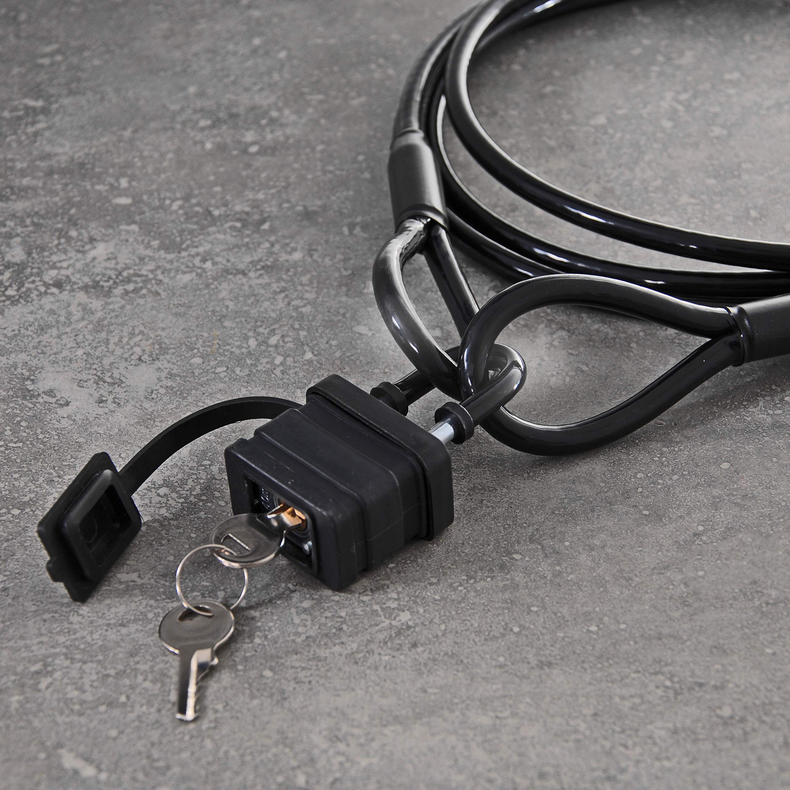 Cavo in acciaio nero, serratura a corda, cavo in acciaio rivestito con occhielli e lucchetto, antifurto, spessore: 4 mm (3 su 4), lunghezza: 50 m